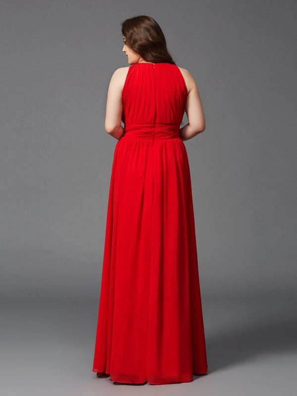 Vestidos largos de gasa sin mangas con fruncido, corte princesa, joya, talla grande